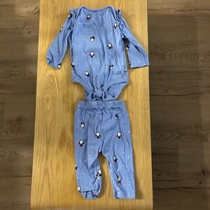 Blue Penguin Print Baby Outfit